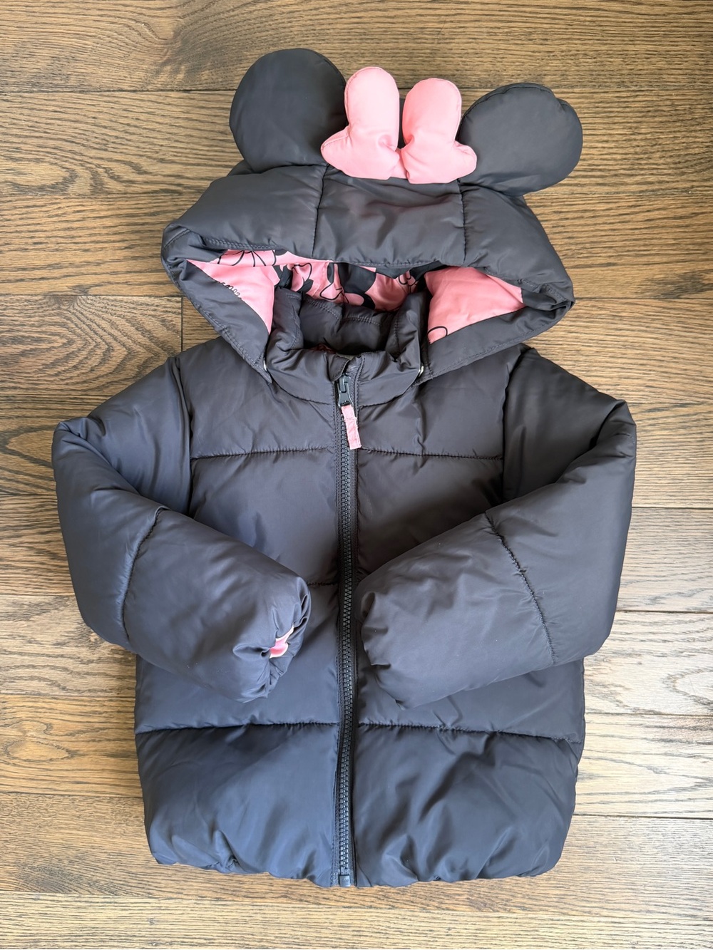 H&M Pink and Black Toddler Girls' Minnie Mouse Puffer Jacket 3T